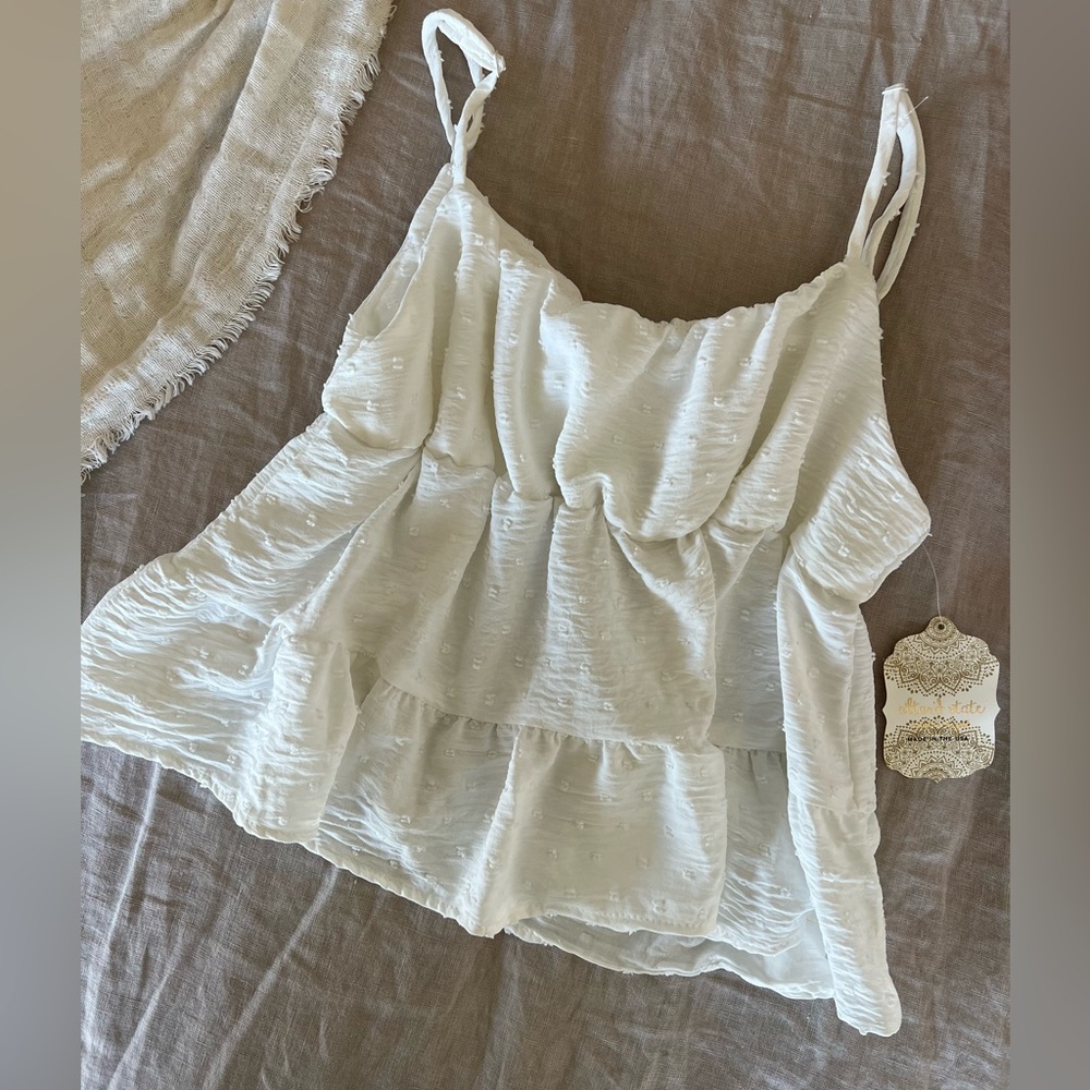 Altar’d State- beautiful white, teared, flowy, tank. Size medium!